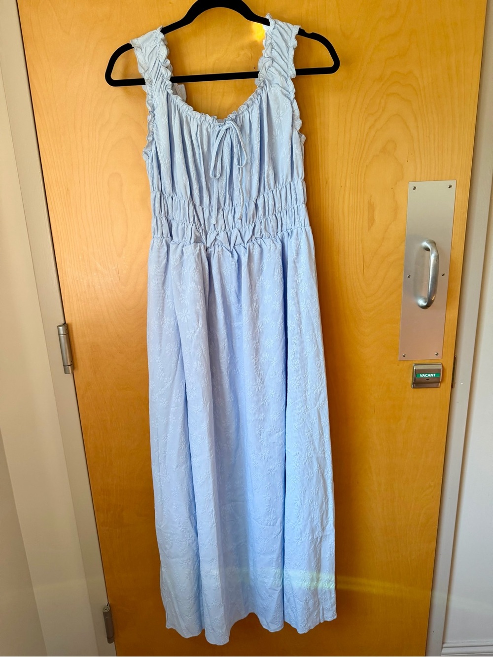 Chic Falbala Shirring A-Line Maternity Maxi Dress - Light Blue - Picture 3 of 7